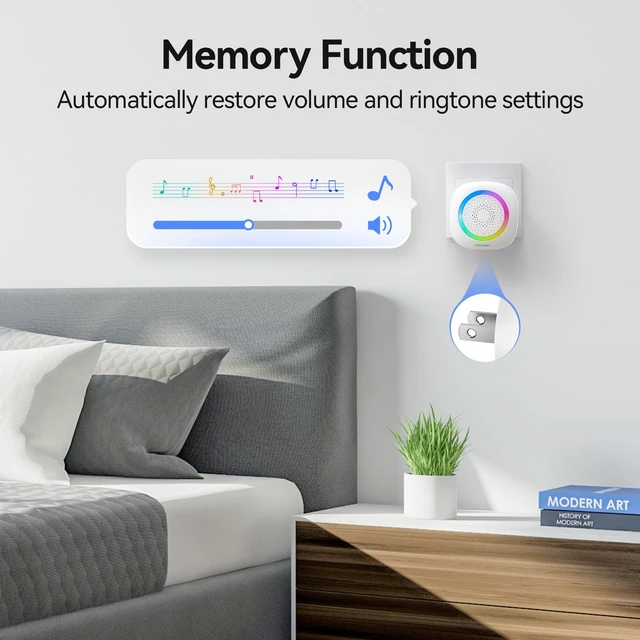Alt view image 5 of 7 - Wireless Doorbell, Plug in Door Bells Wireless Cordless with 2 Receivers, IP66 Waterproof Wireless Door Chime Kit with RGB Light, 400M Wireless Range, 60 Chimes, 5 Volume Level (white)