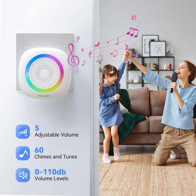 Alt view image 3 of 7 - Wireless Doorbell, Plug in Door Bells Wireless Cordless with 2 Receivers, IP66 Waterproof Wireless Door Chime Kit with RGB Light, 400M Wireless Range, 60 Chimes, 5 Volume Level (white)