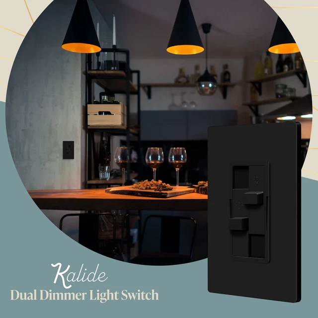 Alt view image 2 of 7 - Dual Load LED Dimmer Switch, Single Pole, Black, 1 Pack Dual sliders dim two light loads independently. Dimmable bulbs only: 200W LED/CFL or 300W incandescent/halogen. No neutral