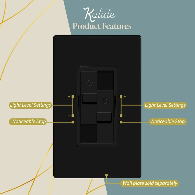 Alt view image 4 of 7 - Dual Load LED Dimmer Switch, Single Pole, Black, 1 Pack Dual sliders dim two light loads independently. Dimmable bulbs only: 200W LED/CFL or 300W incandescent/halogen. No neutral