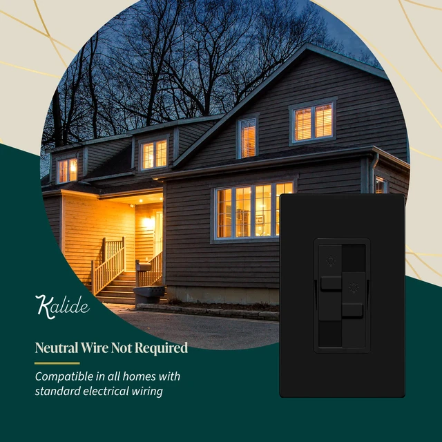 Alt view image 5 of 7 - Dual Load LED Dimmer Switch, Single Pole, Black, 1 Pack Dual sliders dim two light loads independently. Dimmable bulbs only: 200W LED/CFL or 300W incandescent/halogen. No neutral