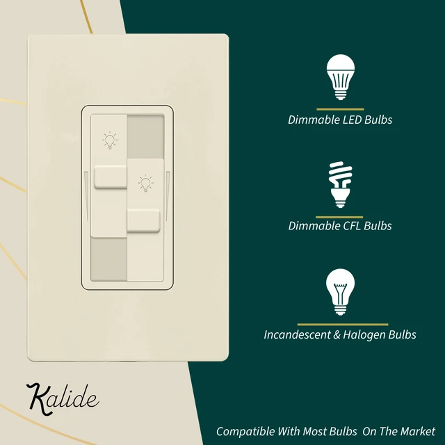 Alt view image 3 of 7 - Dual Load LED Dimmer Switch, Single Pole, LA, 1 Pack Dual sliders dim two light loads independently. Dimmable bulbs only: 200W LED/CFL or 300W incandescent/halogen. No neutral