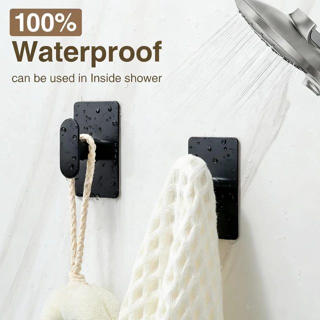 Alt view image 5 of 6 - Adhesive Towel Hooks: 20LB Extra Strong Wall Hanger, Black 4 Pack