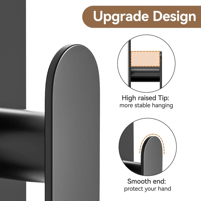 Alt view image 6 of 6 - Adhesive Towel Hooks: 20LB Extra Strong Wall Hanger, Black 4 Pack