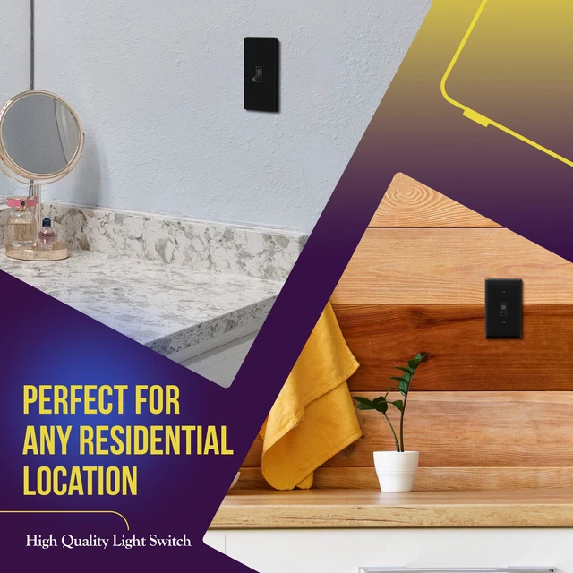 Alt view image 6 of 7 - 20 Pack Toggle Light Switch, 3-Way Electrical Wall Switch, Black 15 Amp, 120V/277VAC, quiet/smooth toggle action, grounding screw, narrow slim body, UL Listed, easy to install, versatile use