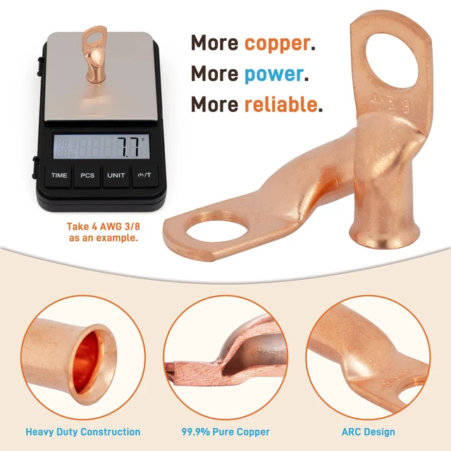 Alt view image 4 of 7 - Battery Cable Crimper AWG 8-1/0, Crimping Tool &12pcs Wire Terminals Electrical Crimping Tool AWG 8 6 4 2 1 1/0, Heavy Duty 4 AWG & 0 AWG 3/8'' Copper Lugs Set, 3:1 Heat Shrink Tubes for Crimp