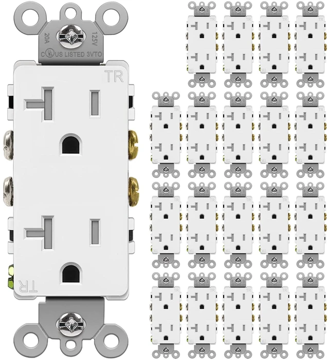 Main image of 20 Pack 20 Amp Decorator Receptacle Outlet with Tamper-Resistant Standard Electrical Outlet for Home and Business Use, 20A/125V/2500W, UL Listed, White