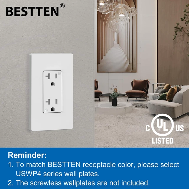 Alt view image 7 of 7 - 20 Pack 20 Amp Decorator Receptacle Outlet with Tamper-Resistant Standard Electrical Outlet for Home and Business Use, 20A/125V/2500W, UL Listed, White