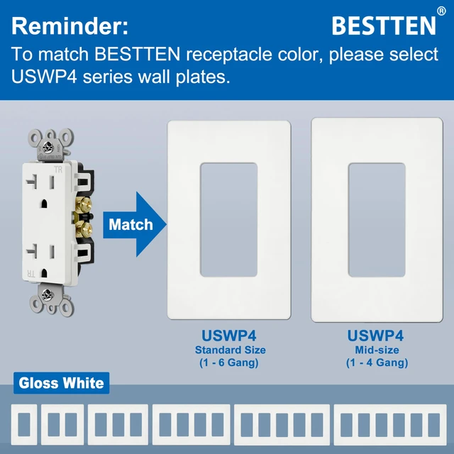Alt view image 4 of 7 - 20 Pack 20 Amp Decorator Receptacle Outlet with Tamper-Resistant Standard Electrical Outlet for Home and Business Use, 20A/125V/2500W, UL Listed, White