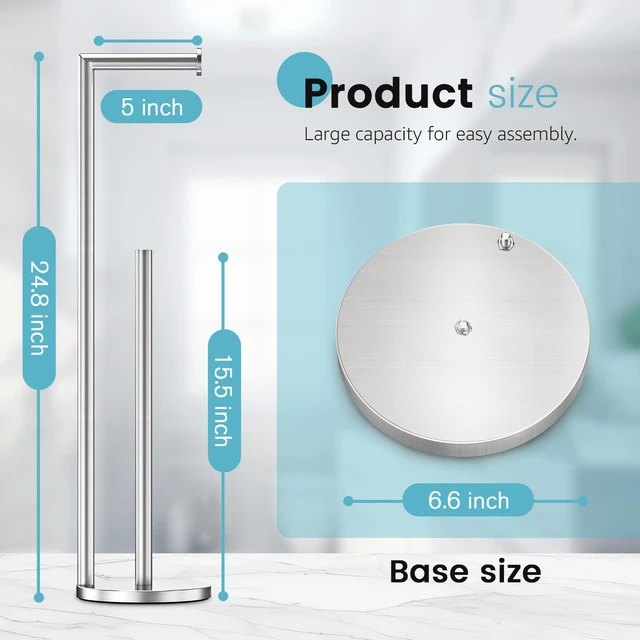 Alt view image 2 of 6 - Toilet Paper Holder Stand, Rustproof Bathroom Free Standing, Brushed Nickel Stainless Steel Toilet Paper Holder,Toilet Paper Roll Holder for 4 Rolls with Non-Slip Stable Base,Bathroom Organizers