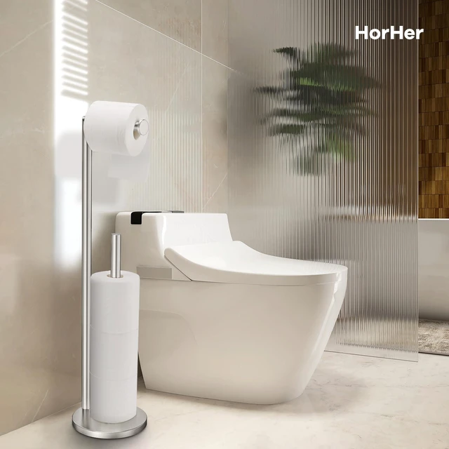 Alt view image 4 of 6 - Toilet Paper Holder Stand, Rustproof Bathroom Free Standing, Brushed Nickel Stainless Steel Toilet Paper Holder,Toilet Paper Roll Holder for 4 Rolls with Non-Slip Stable Base,Bathroom Organizers