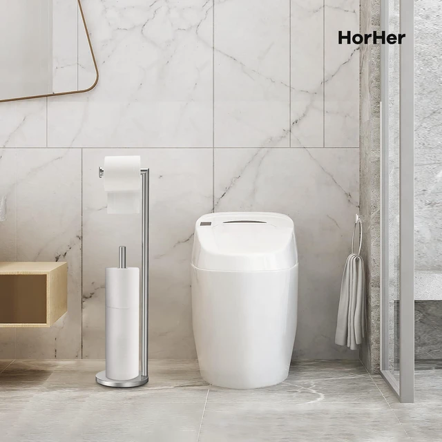 Alt view image 5 of 6 - Toilet Paper Holder Stand, Rustproof Bathroom Free Standing, Brushed Nickel Stainless Steel Toilet Paper Holder,Toilet Paper Roll Holder for 4 Rolls with Non-Slip Stable Base,Bathroom Organizers