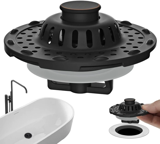 Main image of Universal Bathtub Drain Stopper Metal Top Hair Catcher, Oil Rubbed Bronze Shower Drain Tub Stopper with Stainless Steel Visible Filter Basket, Upgraded 3 in 1 Pop-up Drain Plug for 1.5 to 2.4" Hole