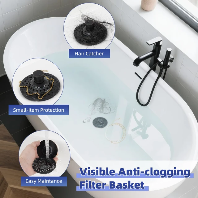 Alt view image 2 of 7 - Universal Bathtub Drain Stopper Metal Top Hair Catcher, Oil Rubbed Bronze Shower Drain Tub Stopper with Stainless Steel Visible Filter Basket, Upgraded 3 in 1 Pop-up Drain Plug for 1.5 to 2.4" Hole
