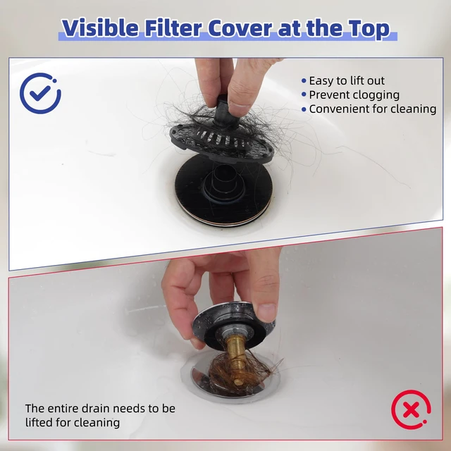 Alt view image 4 of 7 - Universal Bathtub Drain Stopper Metal Top Hair Catcher, Oil Rubbed Bronze Shower Drain Tub Stopper with Stainless Steel Visible Filter Basket, Upgraded 3 in 1 Pop-up Drain Plug for 1.5 to 2.4" Hole