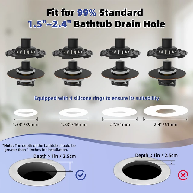 Alt view image 5 of 7 - Universal Bathtub Drain Stopper Metal Top Hair Catcher, Oil Rubbed Bronze Shower Drain Tub Stopper with Stainless Steel Visible Filter Basket, Upgraded 3 in 1 Pop-up Drain Plug for 1.5 to 2.4" Hole