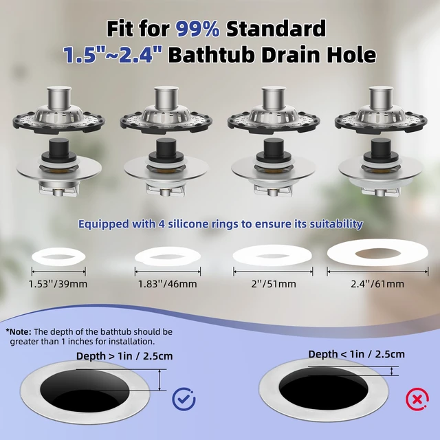 Alt view image 4 of 7 - Universal Bathtub Drain Stopper All Metal Top Hair Catcher, Brushed Nickel Shower Drain Tub Stopper with Stainless Steel Visible Filter Basket, Upgraded 3 in 1 Pop-up Drain Plug for 1.5 to 2.4" Hole