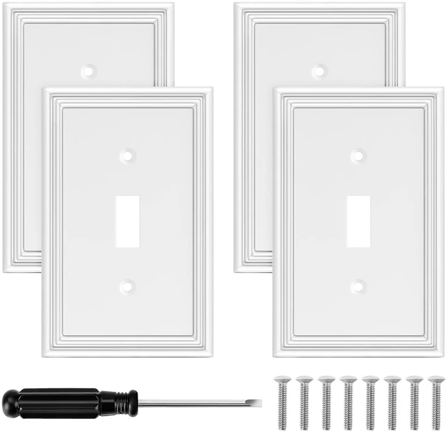 Main image of 4 Pack White Decorative Wall Plate Single Toggle Light Switch Cover Plate Switch Plate & Outlet Covers,1 Gang Bamboo Fiber Material Wall Plates for 1 Toggle Switch, Bathroom, Kitchen