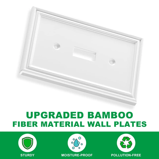 Alt view image 2 of 6 - 4 Pack White Decorative Wall Plate Single Toggle Light Switch Cover Plate Switch Plate & Outlet Covers,1 Gang Bamboo Fiber Material Wall Plates for 1 Toggle Switch, Bathroom, Kitchen