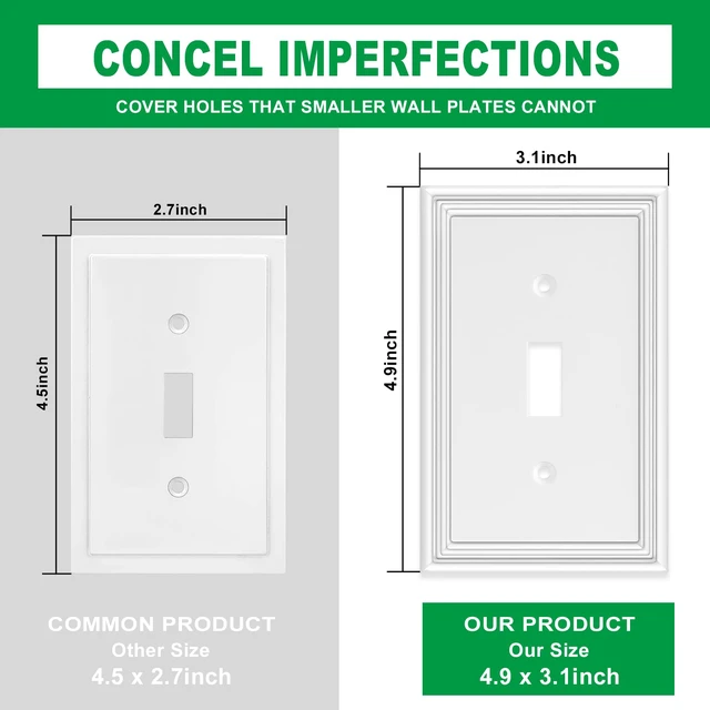 Alt view image 3 of 6 - 4 Pack White Decorative Wall Plate Single Toggle Light Switch Cover Plate Switch Plate & Outlet Covers,1 Gang Bamboo Fiber Material Wall Plates for 1 Toggle Switch, Bathroom, Kitchen