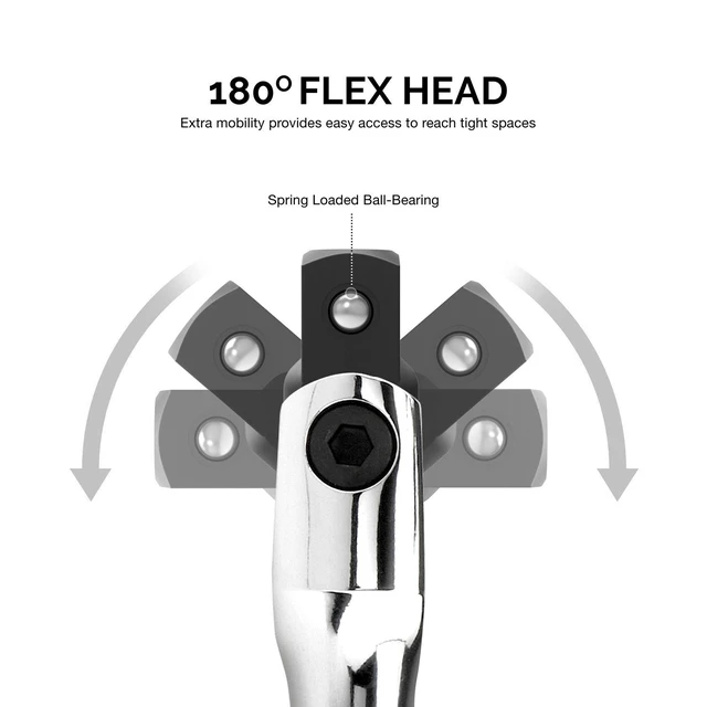 Alt view image 3 of 6 - 00339A 3/8-Inch-Drive Premium Breaker Bar, 12 Inches Long, Nut Breaker Bar, 180-Degree Flex Cr-Mo Head with Cr-V Steel Construction
