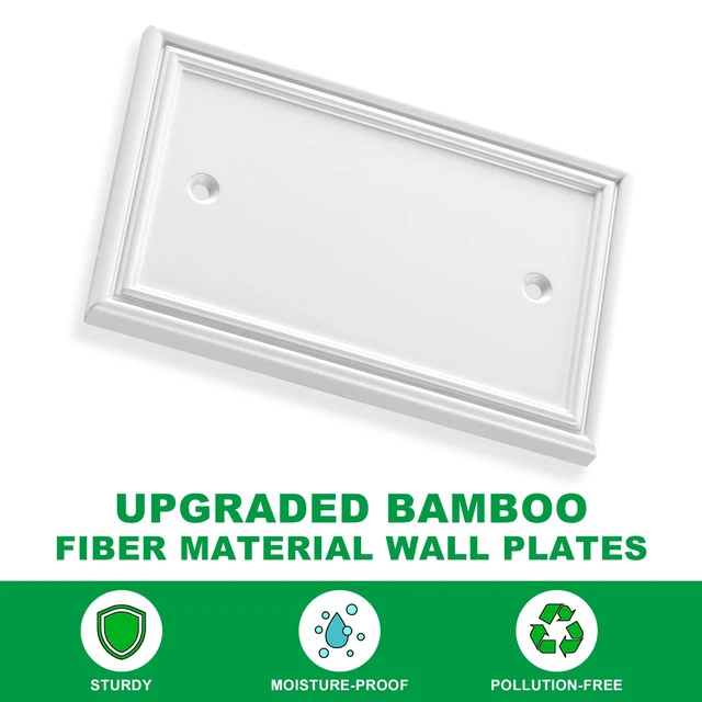 Alt view image 2 of 6 - White Modern Decorative Blank Wall Plate Light Switch Cover Blank Outlet Covers Switch Plates, Bamboo Fiber Material 1 Gang Blank Wall Plates for Kitchen Bathroom