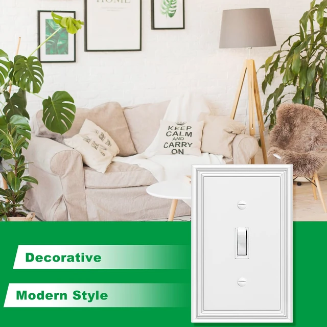 Alt view image 4 of 6 - 4 Pack White Decorative Wall Plate Single Toggle Light Switch Cover Plate Switch Plate & Outlet Covers,1 Gang Bamboo Fiber Material Wall Plates for 1 Toggle Switch, Bathroom, Kitchen