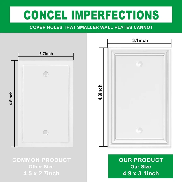 Alt view image 3 of 6 - White Modern Decorative Blank Wall Plate Light Switch Cover Blank Outlet Covers Switch Plates, Bamboo Fiber Material 1 Gang Blank Wall Plates for Kitchen Bathroom