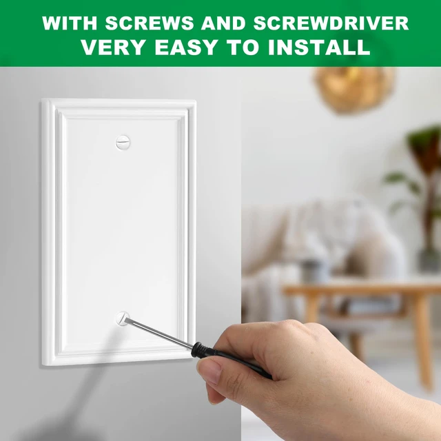 Alt view image 6 of 6 - White Modern Decorative Blank Wall Plate Light Switch Cover Blank Outlet Covers Switch Plates, Bamboo Fiber Material 1 Gang Blank Wall Plates for Kitchen Bathroom