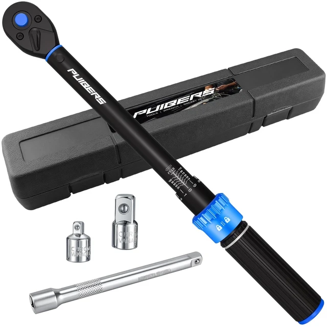 Main image of 3/8'' Moto Torque Wrench Set 10-110 FT.LB/13.6-149.2 Nm, 72-Tooth Dual-Direction Adjustable Drive Click Torquimetro, Includes 5" Extension Bar & 1/2"/1/4" Adapters for Car/Moto Repair