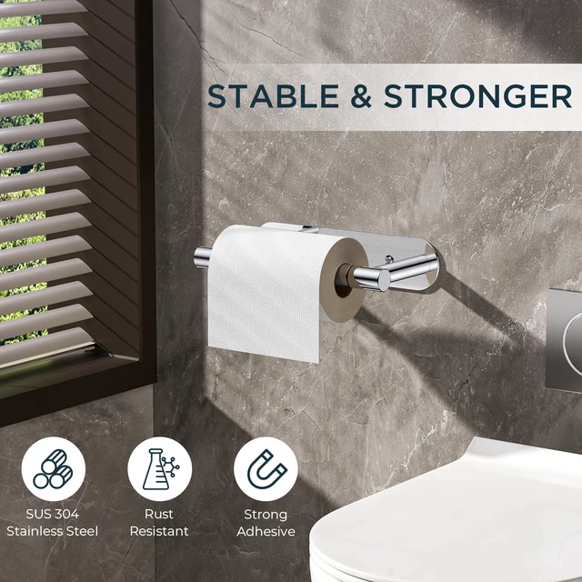 Alt view image 5 of 7 - Commercial Toilet Paper Holder Wall Mount Bathroom Tissue Holder Chrome | Adhesive or Screw | SUS304 Stainless Steel Rustproof | Pivoting Tissue Roll Holder | Round Base