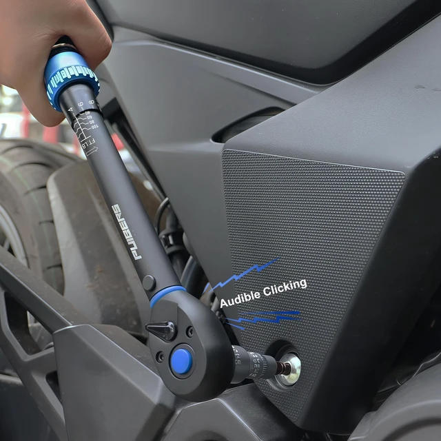Alt view image 4 of 7 - 3/8'' Moto Torque Wrench Set 10-110 FT.LB/13.6-149.2 Nm, 72-Tooth Dual-Direction Adjustable Drive Click Torquimetro, Includes 5" Extension Bar & 1/2"/1/4" Adapters for Car/Moto Repair