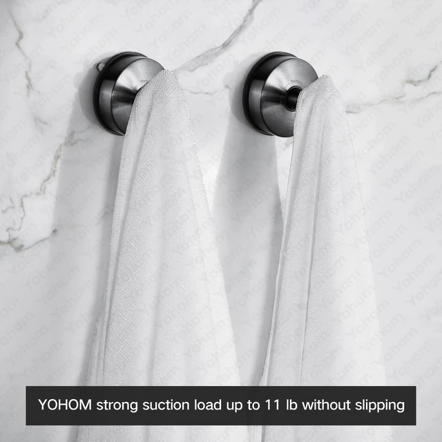 Alt view image 3 of 7 - Suction Cup Hooks Shower Towel Holder Stainless Steel Vacuum Bathroom Shower Hook Suction Towel Rack Kitchen Organizer for Bathrobe Loofah Washcloth Brushed Black 4 Pcs