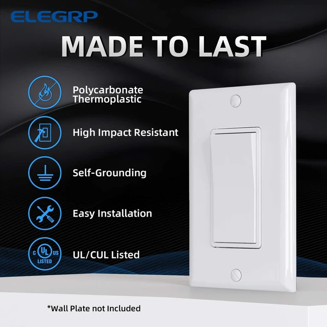 Alt view image 2 of 7 - 4 Way Decorative Light Switch, 15Amp, 120-277 Volt, AC Decorator Rocker Paddle Wall Switch Replacement, Self-Grounding, Residential and Commercial Grade, UL Listed (10 Pack, Glossy White)