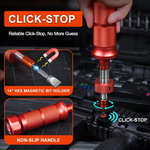 Alt view image 2 of 7 - 68Pcs Torque Screwdriver Wrench Set 10-70 IN.LB, Inch Pound Torque Driver with S2 Steel Bits, 1/4" Drive, Magnetic Quick-Release Adapter for Bike Repair, Mounting and Maintenance