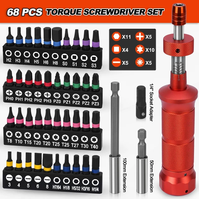 Alt view image 3 of 7 - 68Pcs Torque Screwdriver Wrench Set 10-70 IN.LB, Inch Pound Torque Driver with S2 Steel Bits, 1/4" Drive, Magnetic Quick-Release Adapter for Bike Repair, Mounting and Maintenance