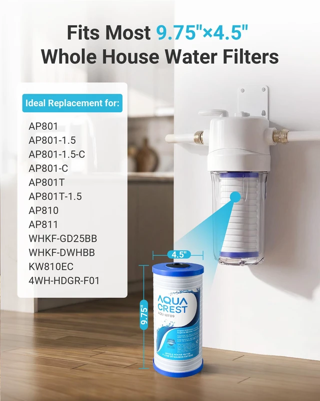 Alt view image 2 of 7 - AP810 Whole House Water Filter for 3M® -Pure AP810, 5 Micron Replacement for 3M® -Pure AP811, AP801, AP801-C, AP801T, AP801B, Whirlpool® WHKF-GD25BB, WHKF-DWHBB, 10" x 4.5", 4 Pack