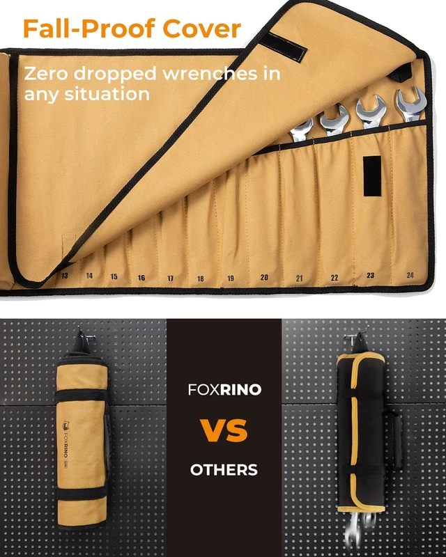 Alt view image 3 of 6 - Wrench Roll, Wrench Roll Up Pouch, 19-Pocket Heavy Duty Canvas Wrench Organizer Bag for Metric Combination Wrenches, Portable Tool Roll Bag, Gifts for Men for Fathers Day(Brown, 19+1 Metric)