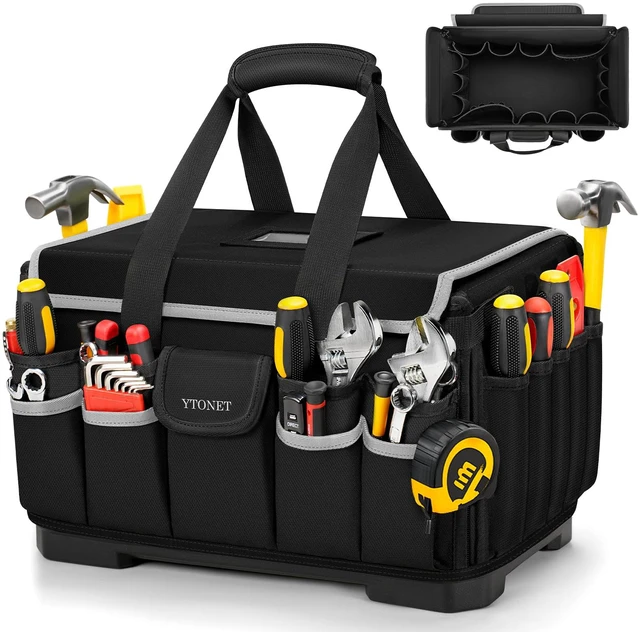 Main image of Heavy Duty Tool Bag 16-Inch, Tool Bags for men Toolbox Organizer Tote Gifts 46 Pockets, Hard Bottom, Waterproof Pocket, 1680D Tear-Proof, Tool Tote for Electrician HVAC Mechanic, Father Day Gifts