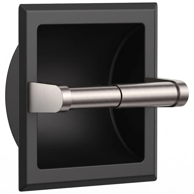 Main image of Recessed Toilet Paper Holder for Mega Roll, Black & Brushed Nickel Stainless Steel Tissue Roll Holder Wall Mount for Bathroom Space-Saving Design, in Wall Toilet Paper Dispenser Insert