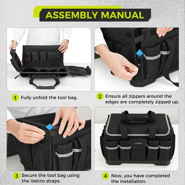 Alt view image 7 of 7 - Heavy Duty Tool Bag 18-Inch, Tool Bags for men Toolbox Organizer Tote Gifts Extra Large 46 Pockets, Hard Bottom, Waterproof Pocket, 1680D Tear-Proof, for Electrician HVAC Mechanic, Father Day Gifts