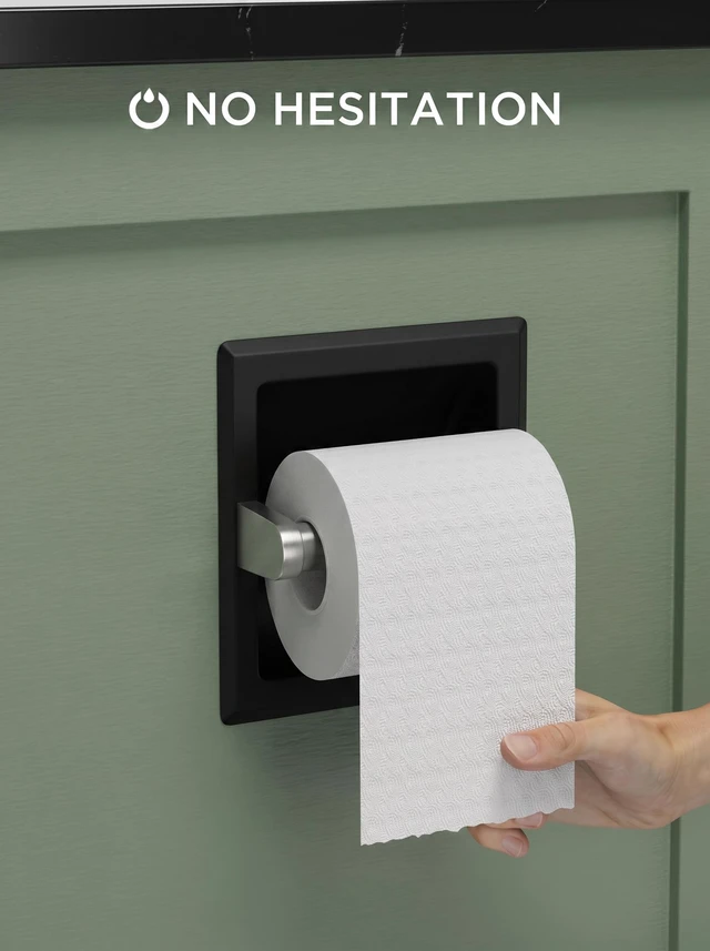 Alt view image 2 of 6 - Recessed Toilet Paper Holder for Mega Roll, Black & Brushed Nickel Stainless Steel Tissue Roll Holder Wall Mount for Bathroom Space-Saving Design, in Wall Toilet Paper Dispenser Insert