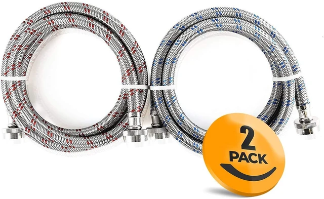 Main image of Premium 4ft Stainless Steel Washing Machine Hoses Burst Proof 2 Pack - Hot and Cold Water Supply Hoses for Washing Machines