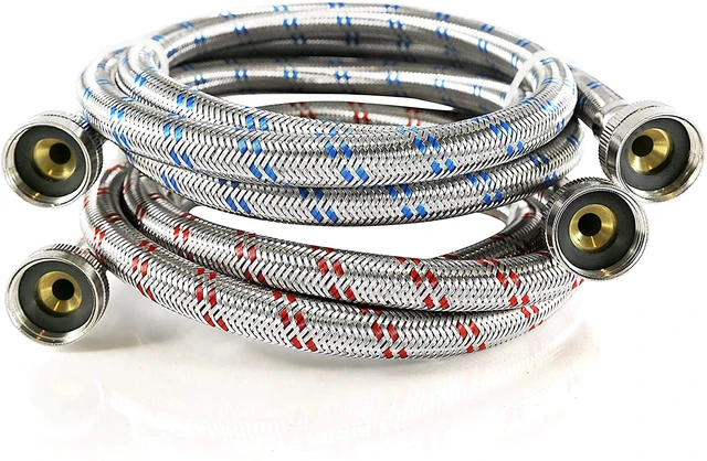 Alt view image 3 of 5 - Premium 4ft Stainless Steel Washing Machine Hoses Burst Proof 2 Pack - Hot and Cold Water Supply Hoses for Washing Machines