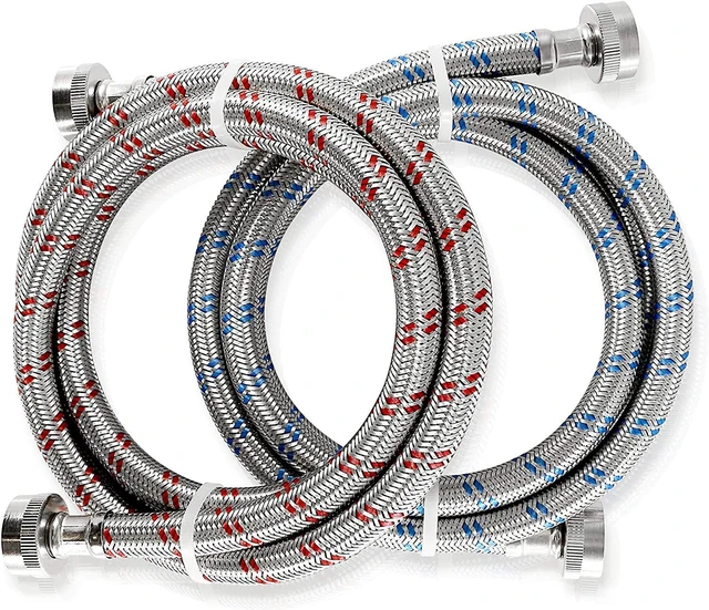 Alt view image 4 of 5 - Premium 4ft Stainless Steel Washing Machine Hoses Burst Proof 2 Pack - Hot and Cold Water Supply Hoses for Washing Machines