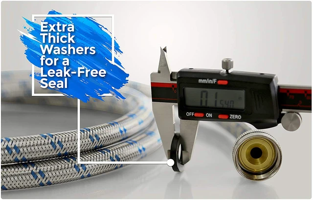 Alt view image 5 of 5 - Premium 4ft Stainless Steel Washing Machine Hoses Burst Proof 2 Pack - Hot and Cold Water Supply Hoses for Washing Machines