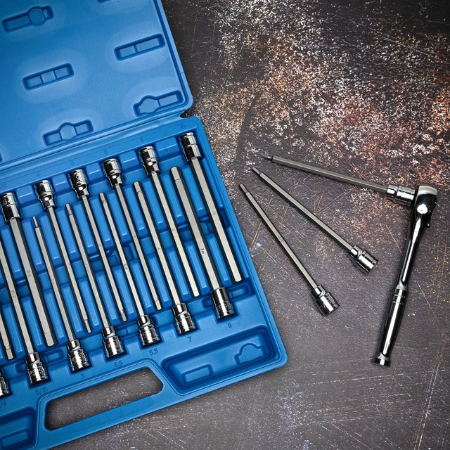 Alt view image 5 of 6 - 10079A Extra Long Allen Hex Bit Socket Set, 18 Piece SAE and Metric Allen Socket Set, 3/8 Drive, 1/8" 3/8 Inch & 3mm 10mm, 6 Long Allen Hex Socket Bit Set, Allen Head Hex Key Socket Set