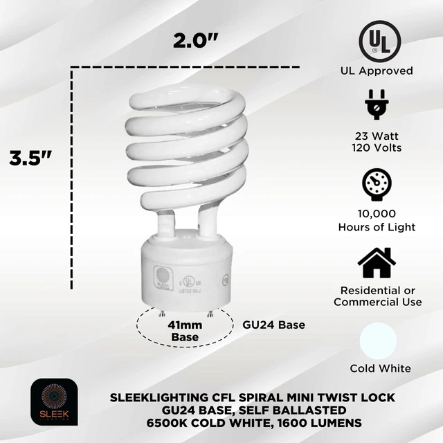 Alt view image 2 of 7 - GU24 23W T2 Spiral CFL Light Bulb 6500K Super White 2-Prong