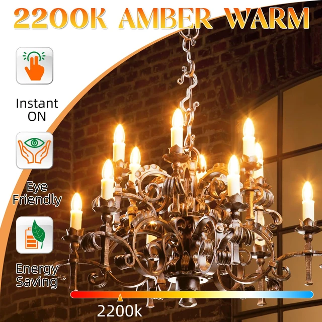 Alt view image 2 of 6 - E12 LED Bulb, Candelabra Light Bulbs, 2200K Amber Warm, 24 Pack 40 watt Equivalent, Non-Dimmable Candle Bulb, 400LM, LED Chandelier Light Bulbs for Ceiling Fans, 90+CRI, Amber Glass Finish