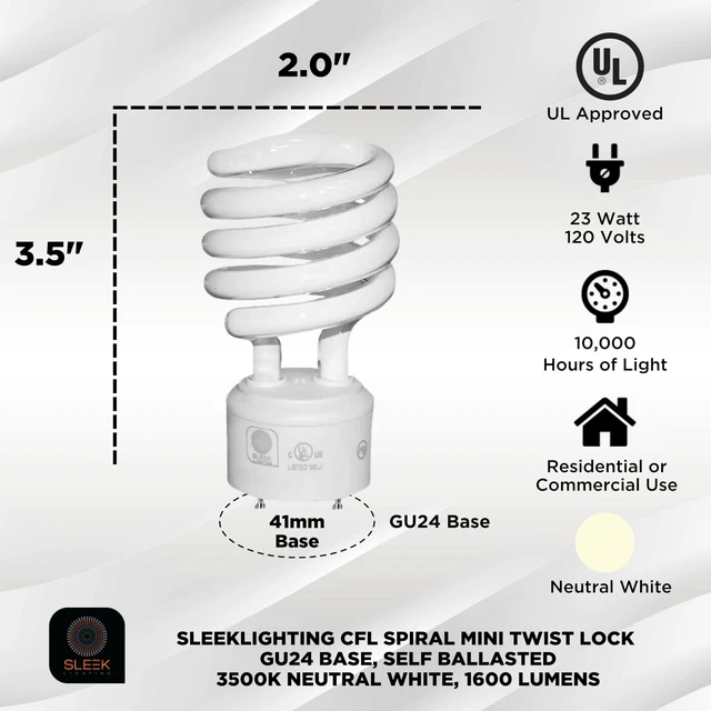 Alt view image 2 of 7 - GU24 23W T2 Spiral CFL Light Bulb 3500K Neutral White 2-Prong